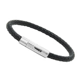 Unisex Genuine Leather Stainless Steel Magnetic Clasp Bracelet Black 8" Inches