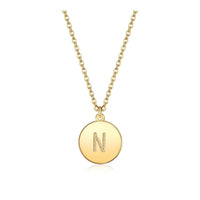 Pendant Necklace Chains Flat Round Initial Alphabet Letter Gold 16.15" P652