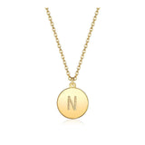 Pendant Necklace Chains Flat Round Initial Alphabet Letter Gold 16.15" P652