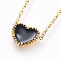 Stainless Steel Set Pendant Necklace Earrings Bracelets Enamel Heart 17" P721