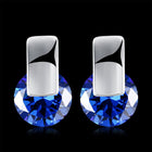 Platinum Plated Earrings Stud AAA Zirconia Blue Push Back Clasp L590