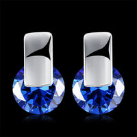 Platinum Plated Earrings Stud AAA Zirconia Blue Push Back Clasp L590