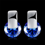 Platinum Plated Earrings Stud AAA Zirconia Blue Push Back Clasp L590