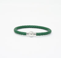 Unisex Men's Genuine Leather Stainless Steel Magnetic Clasp Bracelet Green