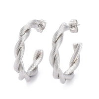Stainless Steel Half Hoop Earrings Stud  Hypoallergenic Twisted Ring Gold Z277