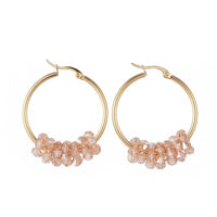 Stainless Steel Hoop Earrings Glass Bead Gold 12 Gauge 42x33 2mm 0.8x1.2mm A177