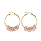 Stainless Steel Hoop Earrings Glass Bead Gold 12 Gauge 42x33 2mm 0.8x1.2mm A177