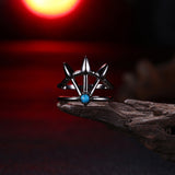 Platinum Black Gunmetal Plated Spikes Ring Womens Kallaite Stone Blue B503