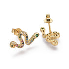 Zirconia Stud Earrings Snake Colorful Gold 17-17.5x8mm Pin 0.7mm  P568