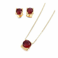 Stainless Steel Set Pendant Necklace Earrings Zirconia Red Gold 17.71" P723