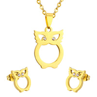 Stainless Steel Women's Unisex Set 18 Inch Necklace Earrings Owl Y49