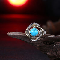 Platinum Black Gunmetal Plated Ring Halo Womens Kallaite Stone Blue B504