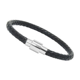 Unisex Genuine Leather Stainless Steel Magnetic Clasp Bracelet Black 8" Inches