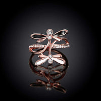 Rose Gold Platinum Plated Ring Black AAA Zirconia Women Dragonfly B164