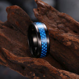 Stainless Steel Black Mens Band Carbon Fiber Silver Black Blue Ring B558