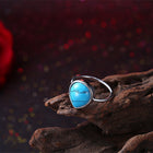 Platinum Plated Black Gunmetal Halo Plain Ring Womens Kallaite Stone Blue B501