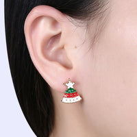 Rose Gold Platinum Enamel Stud Earrings Christmas Tree Candle 17x12mm P133