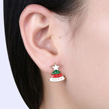 Rose Gold Platinum Enamel Stud Earrings Christmas Tree Candle 17x12mm P133