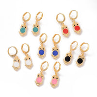 Brass Hoop Earrings Enamel Rhinestone Owl Gold Mixed Color 30mm pin 0.9mm  P598