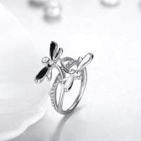 Rose Gold Platinum Plated Ring Black AAA Zirconia Women Dragonfly B164