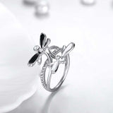 Rose Gold Platinum Plated Ring Black AAA Zirconia Women Dragonfly B164