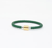 Unisex Men's Genuine Leather Stainless Steel Magnetic Clasp Bracelet Green