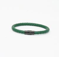 Unisex Men's Genuine Leather Stainless Steel Magnetic Clasp Bracelet Green