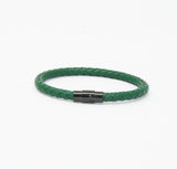 Unisex Men's Genuine Leather Stainless Steel Magnetic Clasp Bracelet Green