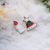 Rose Gold Platinum Enamel Stud Earrings Christmas Tree Candle 17x12mm P133