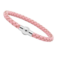 Unisex Men's Genuine Leather Stainless Steel Magnetic Clasp Bracelet Pink