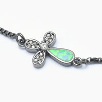 Adjustable Opal Bracelets Slider Zirconia Plated Flower Cross Aquamarine P514