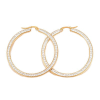 Stainless Steel Hoop Earrings Polymer Clay Rhinestone Gold 1.4" Up To 2.3" P595