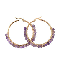 Hoop Earrings Stone Beads Gold Stainless Steel Hoop 50mm Pin 0.6x1mm  P602