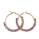 Hoop Earrings Stone Beads Gold Stainless Steel Hoop 50mm Pin 0.6x1mm  P602