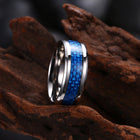 Stainless Steel Mens Band Carbon Fiber Silver Black Blue Ring B556