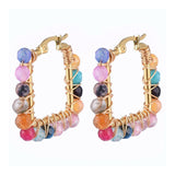 201 Stainless Steel Hoop Earrings Natural Agate Bead Rectangle Gold A178