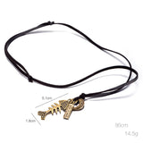 Genuine Leather Necklace Unisex Pendant Fish Bone Adjustable Si Slide Clasp B476