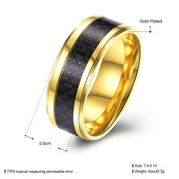 Stainless Steel Gold Plated Mens Band Carbon Fiber Silver Black Blue Ring B557