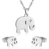 316L Stainless Steel Womens Unisex Set 18 Inch Necklace Earrings Elephan Y94