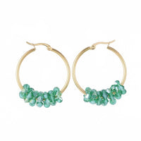 Stainless Steel Hoop Earrings Glass Bead Gold 12 Gauge 42x33 2mm 0.8x1.2mm A177