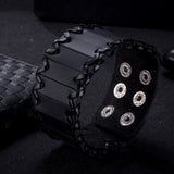 Leather Bracelet Black Brown 9.5 Inches 38MM Push button  L447