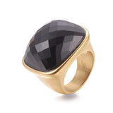 304 Stainless Steel Finger Rings Faceted Glass Clear Size 6~9 16~19mm Z679