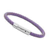 Unisex Men's Genuine  Leather Stainless Steel Magnetic Clasp Bracelet Purple