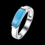 Platinum Plated Black Gunmetal Band Plain Ring Womens Kallaite Stone Blue B500