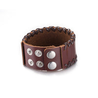 Leather Bracelet Black Brown 9.5 Inches 38MM Push button  L447