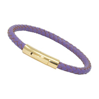 Unisex Men's Genuine  Leather Stainless Steel Magnetic Clasp Bracelet Purple