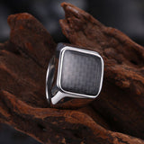 Stainless Steel Yellow Gold Platinum Plated Mens Band Ring Carbon Fiber B555