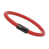 Unisex Men's Genuine Braided Leather Stainless Steel Magnetic Clasp Bracelet Red