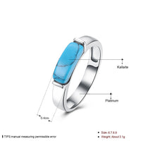 Platinum Plated Black Gunmetal Band Plain Ring Womens Kallaite Stone Blue B500