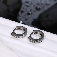 Platinum Black Gunmetal Plated Earrings  Hoop Huggies Zirconia  Latch Back Clasp L669